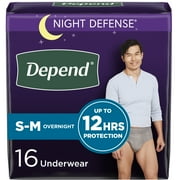 Depend Night Defense Adult Incontinence Underwear for Men, Overnight, S/M, Grey, 16 Count