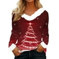 thumbnail image 2 of Mifsaly Christmas Sweatshirts Women V-Neck Long Sleeve Xmas Tree Shirt Faux Fur Collar and Cuff Vintage Pullover Tops Festival Fashion Streetwear Loose Patchwork Blouse 2025 Holiday Clothing, 2 of 4