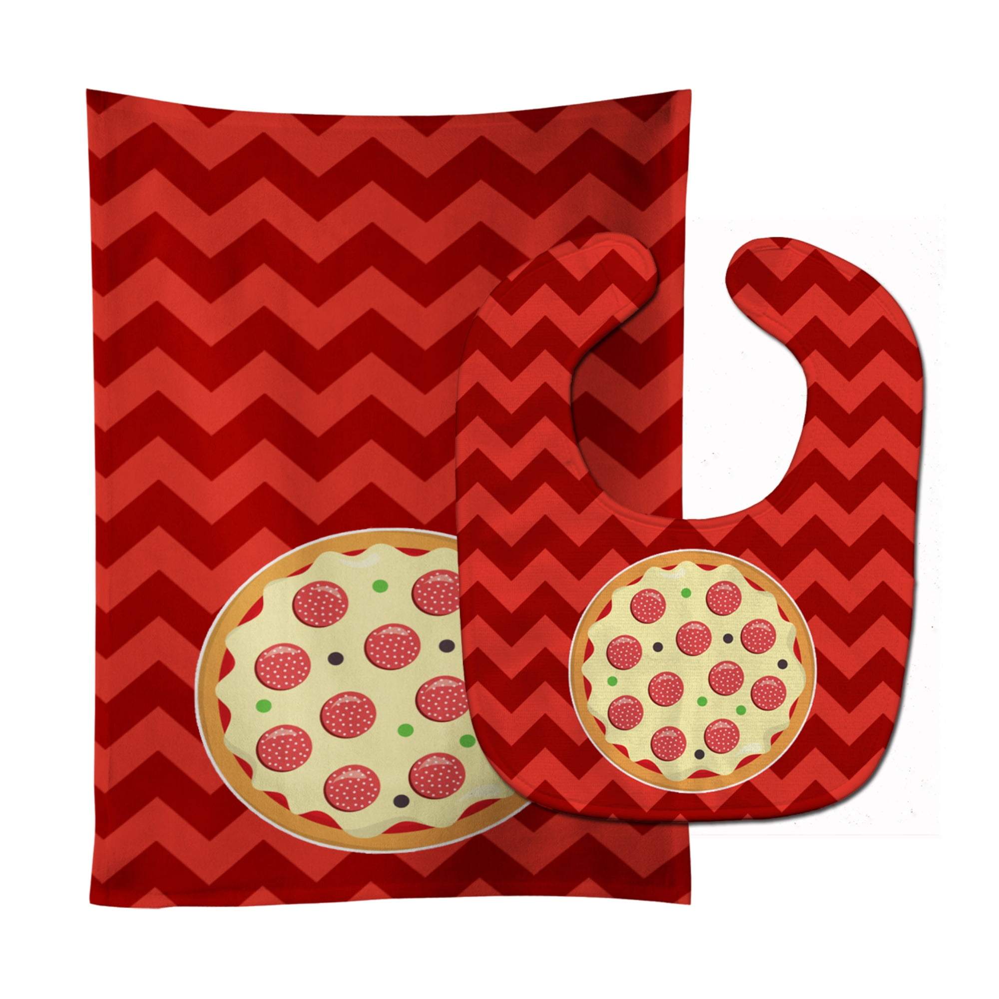 Carolines Treasures BB7058STBU Large Pizza Baby Bib & Burp Cloth