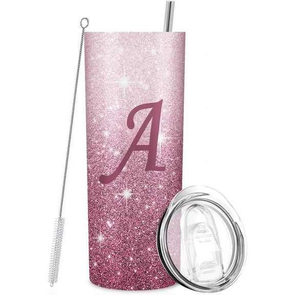 Initial Monogrammed Tumbler Cup Gifts, Personalized 20oz Tumblers with Lids and Straws for Girls, Women, Mom, Teacher, Wedding, Graduation