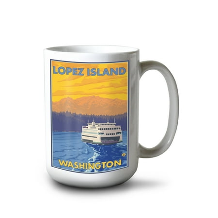 

15 fl oz Ceramic Mug Ferry and Mountains Lopez Island Washington Dishwasher & Microwave Safe
