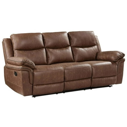 Pemberly Row Modern Polyester Fabric Sofa with Dual Recliner in Brown