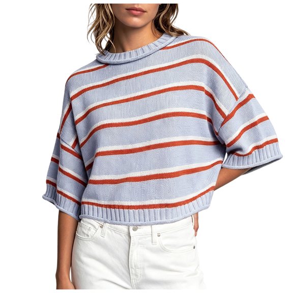 QGJZVUNL Women's Fall Pullover Sweaters Long Sleeve Crewneck Knitted Tops Baggy Striped Sweaters Size XL