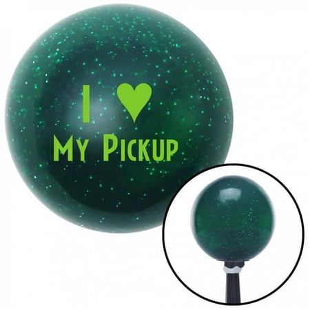 American Shifter Green I Love My Pickup Green Metal Flake Shift Knob with M16 x 1.5 Insert Shifter