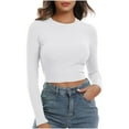 thumbnail image 1 of Timegard Womens Tops Ribbed Crewneck Long Sleeve Slim Comfy Tee Casual Crop Tops Bottom Blouse Fall, 1 of 5
