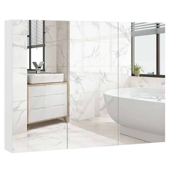 Topbuy Medicine Mirror Cabinet Space Saving Bathroom Wall Cabinet with Metal Hinge Adjustable Shelf Expansion Bolt