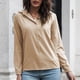 thumbnail image 4 of Blusa de mujer Cuello en V Manga larga Color puro Fibra de poliéster suave Camisa cómoda de mujer para el trabajo diario Caqui M, 4 of 6