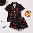thumbnail image 2 of MEZZALL Women Halloween Pumpkin Print Pajama Set Lapel Collar Button Closure Chest Pocket Short Sleeve Tops With Elastic Waist Shorts Loungewear Sleepwear For Holiday 2 Piece Vacation Pjs, 2 of 9
