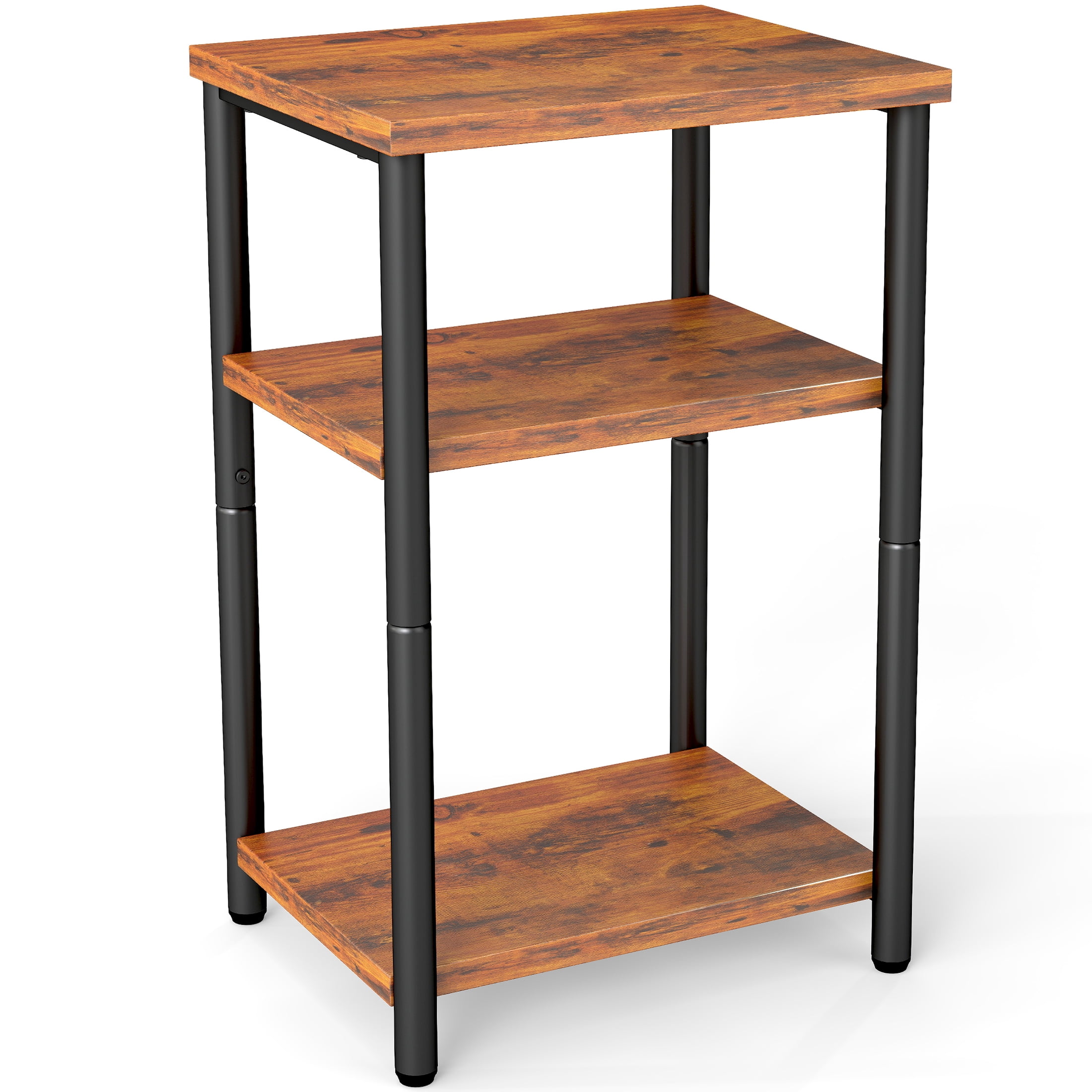 edx 3-Tier End Table, Nightstand, Storage Shelf for Living Room, Bedroom, Rust Brown,11.81"W x 13.39"D x 22.8"H