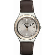 Swatch YGS470 Vintage Hour Silver Dial Leather Strap Unisex Watch