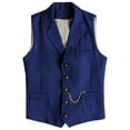 thumbnail image 2 of BVOFAR Men's Tweed Suit Vest Herringbone Wool Blend Waistcoats Retro Button Up V Neck Vests Wedding Groomsman Waistcoat Dark Blue M, 2 of 7