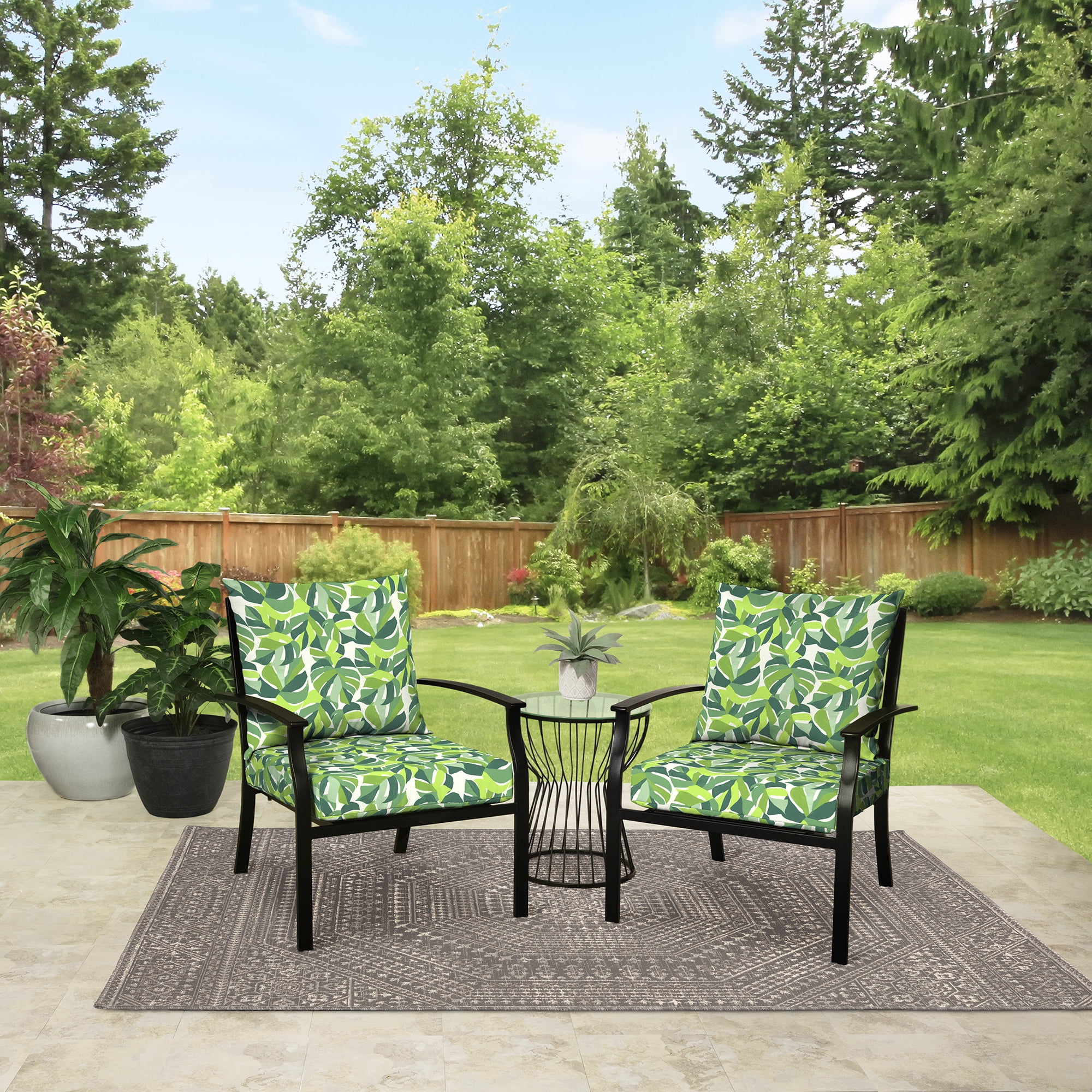 Mainstays 45" L x 22.75" W Green Monstera Rectangle Outdoor 2 Piece Deep Seat Cushion