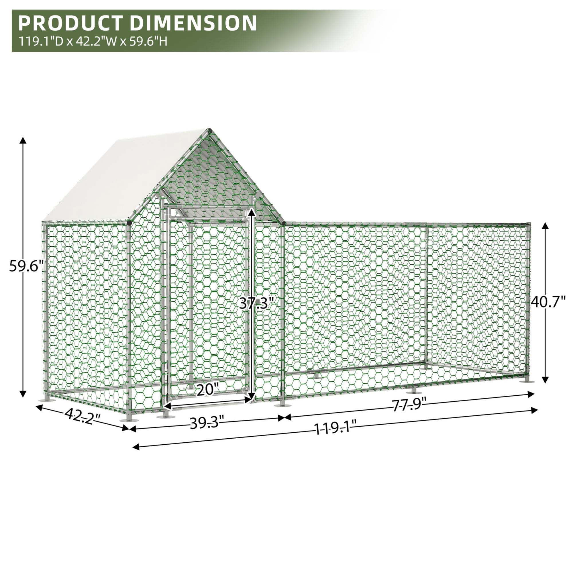 Aukfa 10x3FT Metal Chicken Coop with Run, Outdoor Backyard Hen House Poultry Habitat Cage w/Cover