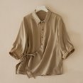 thumbnail image 2 of Lovskoo Womens Button Down Short Sleeve Shirt Cotton Linen Collared Shirt Spring Summer Casual Buttons Solid Color Blouse Loose Tops Coffee, 2 of 9