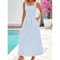 thumbnail image 4 of Women'S 2025 Summer Spaghetti Strap Plaid Square Neck A Line Casual Beach Vacation Long Maxi Dresses Light Blue L, 4 of 7