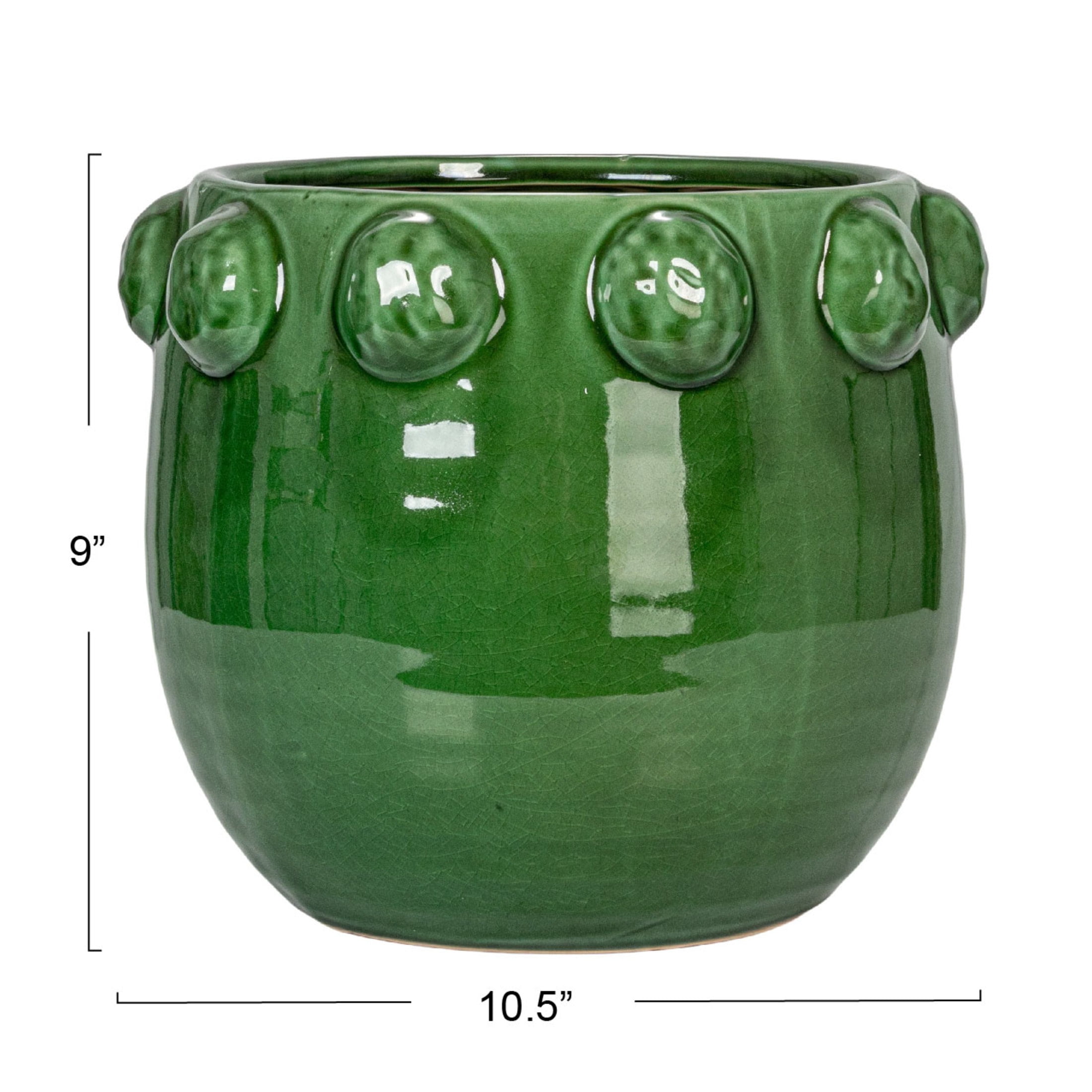Creative Co-Op Terra-cotta Planter with Raised Dots, Green