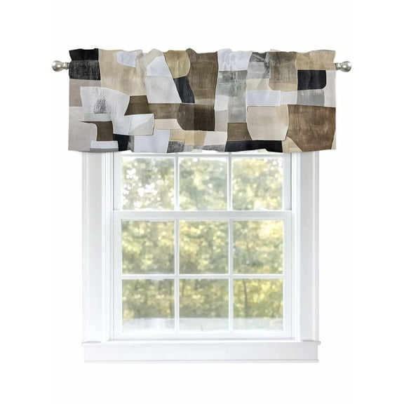 Abstract Gray Brown Curtain Valances for Windows, Oil Painting Simple Art Kitchen Valance Window Treatment, Light Filtering Block Curtains for Bathroom/Bedroom/Living Room 42'' x 18''