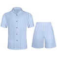 thumbnail image 5 of Clossjun Men's Summer 2 Piece Beach Sets Texture Short Sleeve Button Down Knit Shirts and Shorts Vacation Outfits of Men, 5 of 5