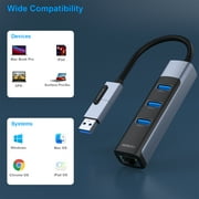 BENFEI USB-C/USB 3.0 to Ethernet Adapter with 3*USB 3.0 Ports, Gray
