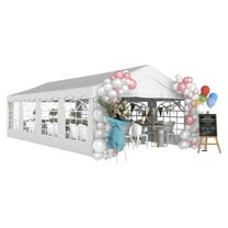13x26ft Carport Party Tent - Heavy Duty Outdoor Canopy Gazebo with Sidewalls & Windows - White Event Shelter
