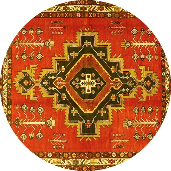 Ahgly Company Machine Washable Indoor Round Persian Yellow Traditional Area Rugs, 8' Round