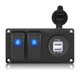 thumbnail image 1 of 2 Gang 12-24V Blue LED Rocker Switch Panel with 3.1A Dual USB Port for Car RV Marine Boat, 1 of 4