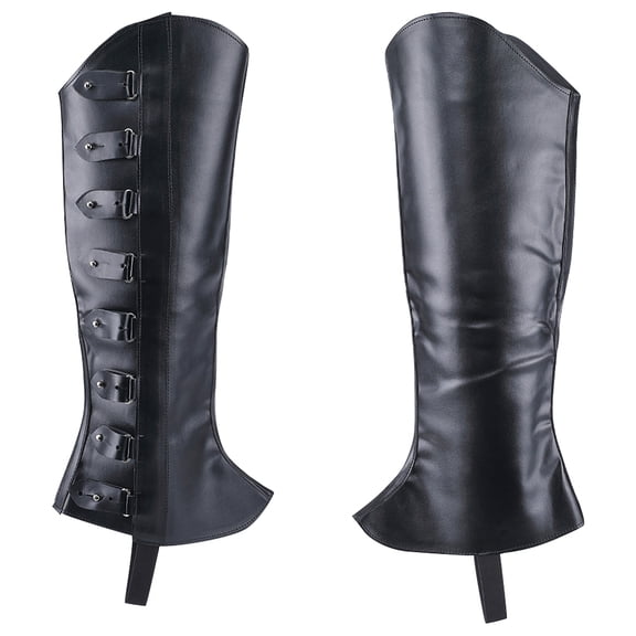 2PCS Black Leather Pirate Leg Covers Medieval Leg Guards Gaiters Retro Renaissance PU Leather Covers Imitation Leather Tops Wraps for Knight Cosplay Costume Accessories DIY