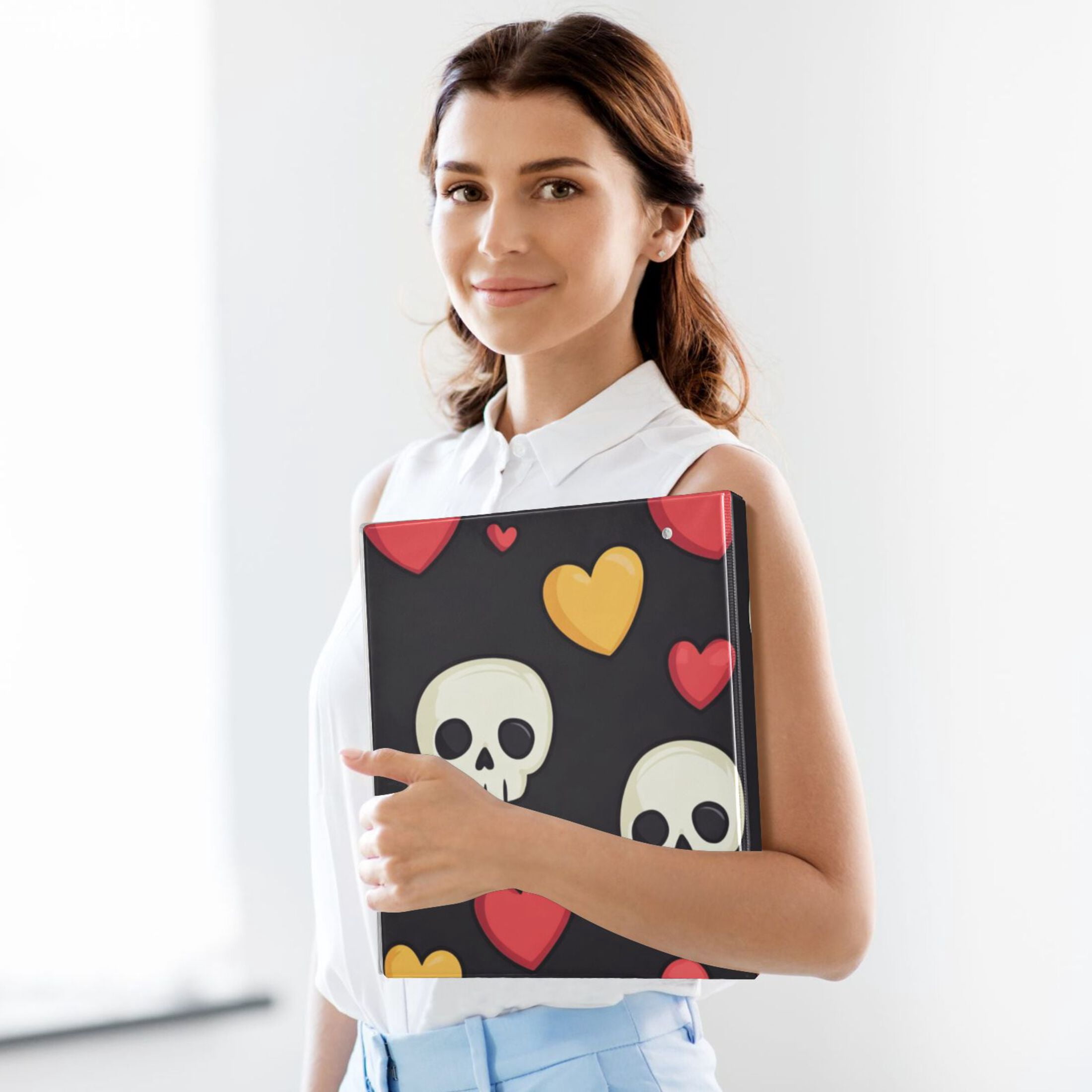 Skulls Hearts 3 Ring Binders 1.5 inch Hardcover File Folders with Interior Pockets A4 Size Organizer for School Office Hospital