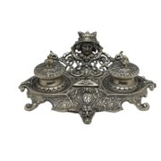 Zeckos 7 inch Diameter Pewter Finish Inkwell