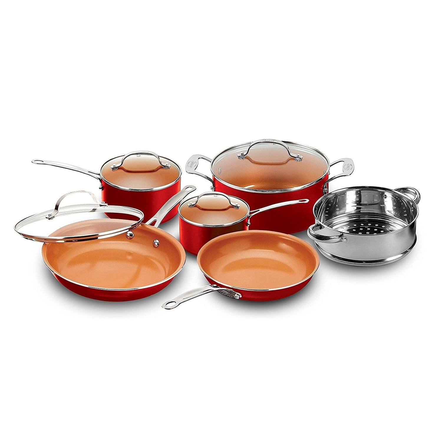 Gotham Steel Copper Pots and Pans Set, 10 Piece Nonstick Cookware set with  Titanium Copper and Ceramic Coating, Dishwasher Safe and Oven Safe -  Walmart.com