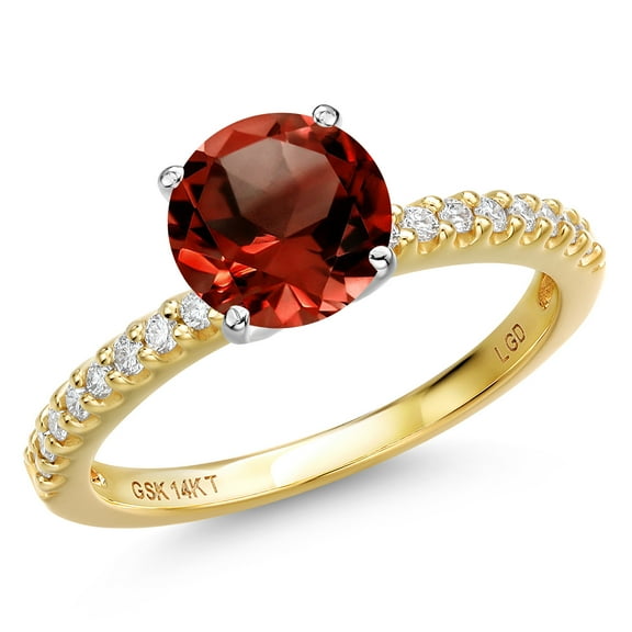 Gem Stone King 14K Two Tone Gold Red Garnet and Lab Grown Diamond Engagement Ring for Women | 2.66 Cttw | Round 8MM | Gemstone January Birthstone | Size 7