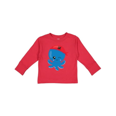 

Inktastic Pirate Octopus Blue Octopus With Red Pirate Hat Gift Toddler Boy or Toddler Girl Long Sleeve T-Shirt