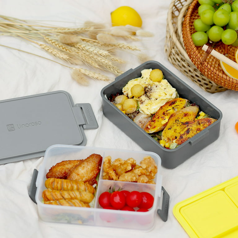 Linoroso All-in-One Bento Box Adult Lunch Box, 2 Stackable Leakproof Bento  Lunch Box for Adults, Built-in Sauce Cups, Fork and Spoon - Ultimate Gray 