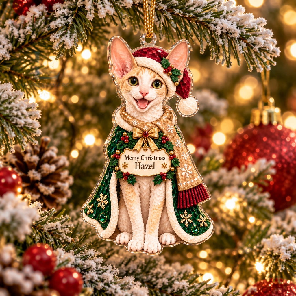 Cornish Rex Christmas Ornament Festive Cat Acrylic Tree Hanging for Pet ...