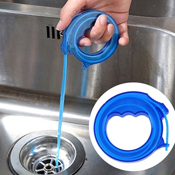 Biplut Flexible Barbed Drain Sink Snake Cleaner Bathroom Kitchen Clog Hair Remover (Blue,2Pcs)
