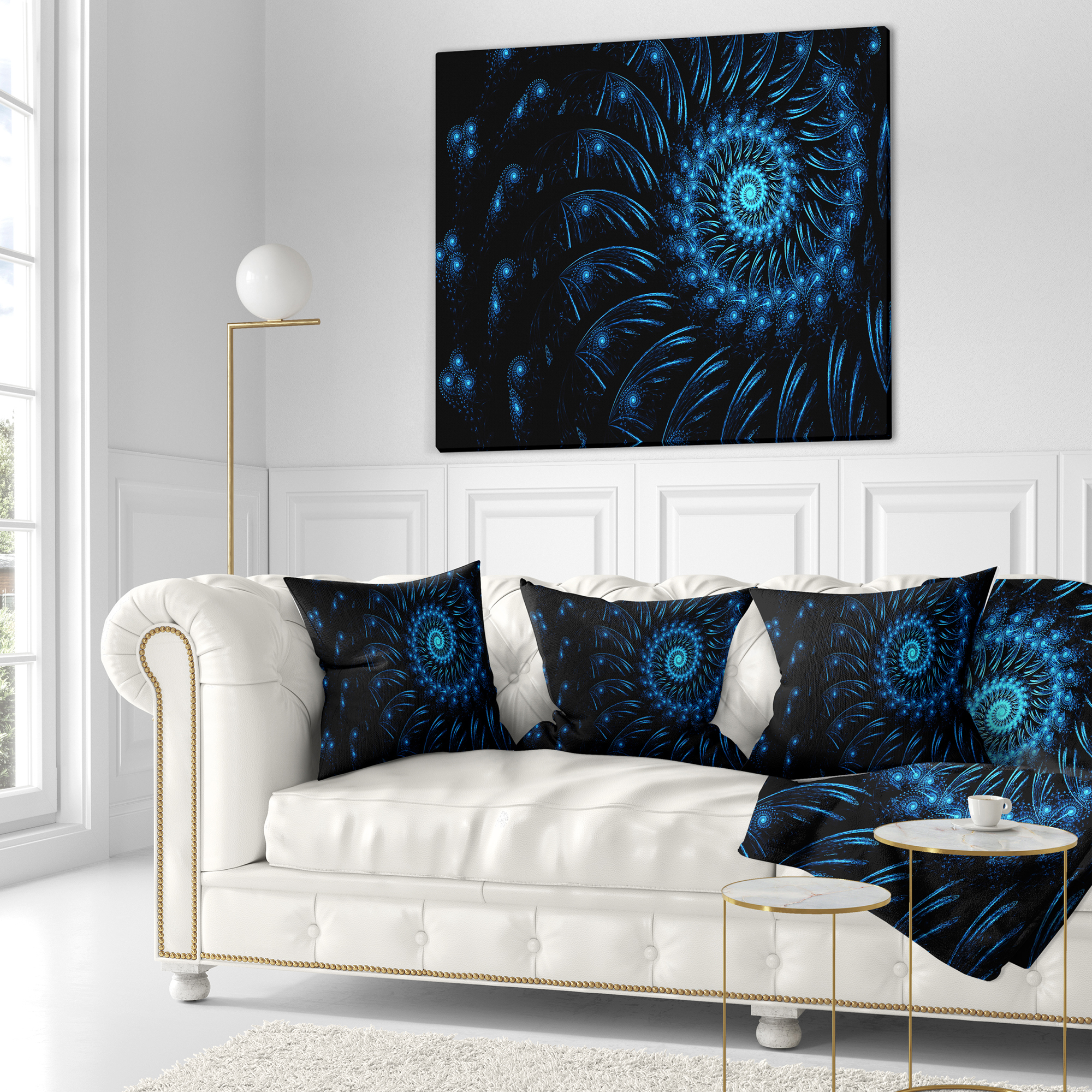 Designart Endless Spiral Snail Blue - Abstract Throw Pillow - 16x16