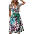 thumbnail image 2 of ZKCCNUK Women's Casual Fashion V-Neck Short Sleeve Bow Dress Summer Printing Dresses Wedding Guest Dresses for Beach Party, 2 of 6