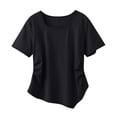 thumbnail image 5 of Garbnen Women's Square Neck T-Shirt Short Sleeve Ruched Side Casual Tee Basic Solid Color Top for Daily Wear Black M, 5 of 8