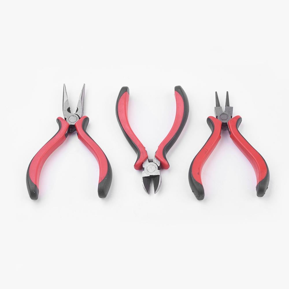 Iron Jewelry Tool Sets: Round Nose Pliers Wire Cutter Pliers and Side Cutting Pliers Red 110~127mm 3pcs/set
