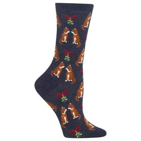 

HotSox Womens Mistletoe Cat Socks Denim Heather 1 Pair Womens Shoe 4-10