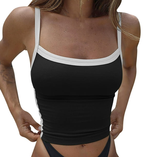 Camiseta básica de verano con cuello redondo para mujer - Camiseta sin mangas para hacer ejercicio, almohadillas extraíbles