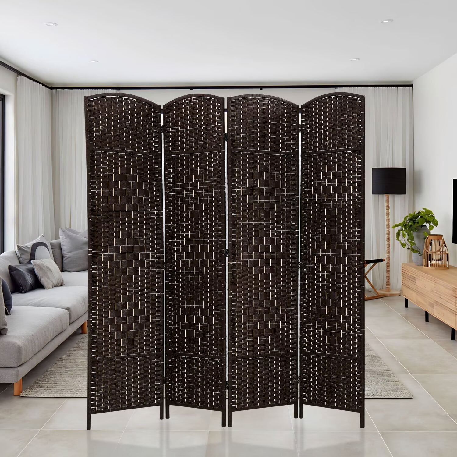 YRLLENSDAN,Room Dividers Panels Folding,Privacy wall Indoor,Wall Divider for Room Separation,Folding Privacy Screen, Freestanding,Wood,4 Panel,Brown