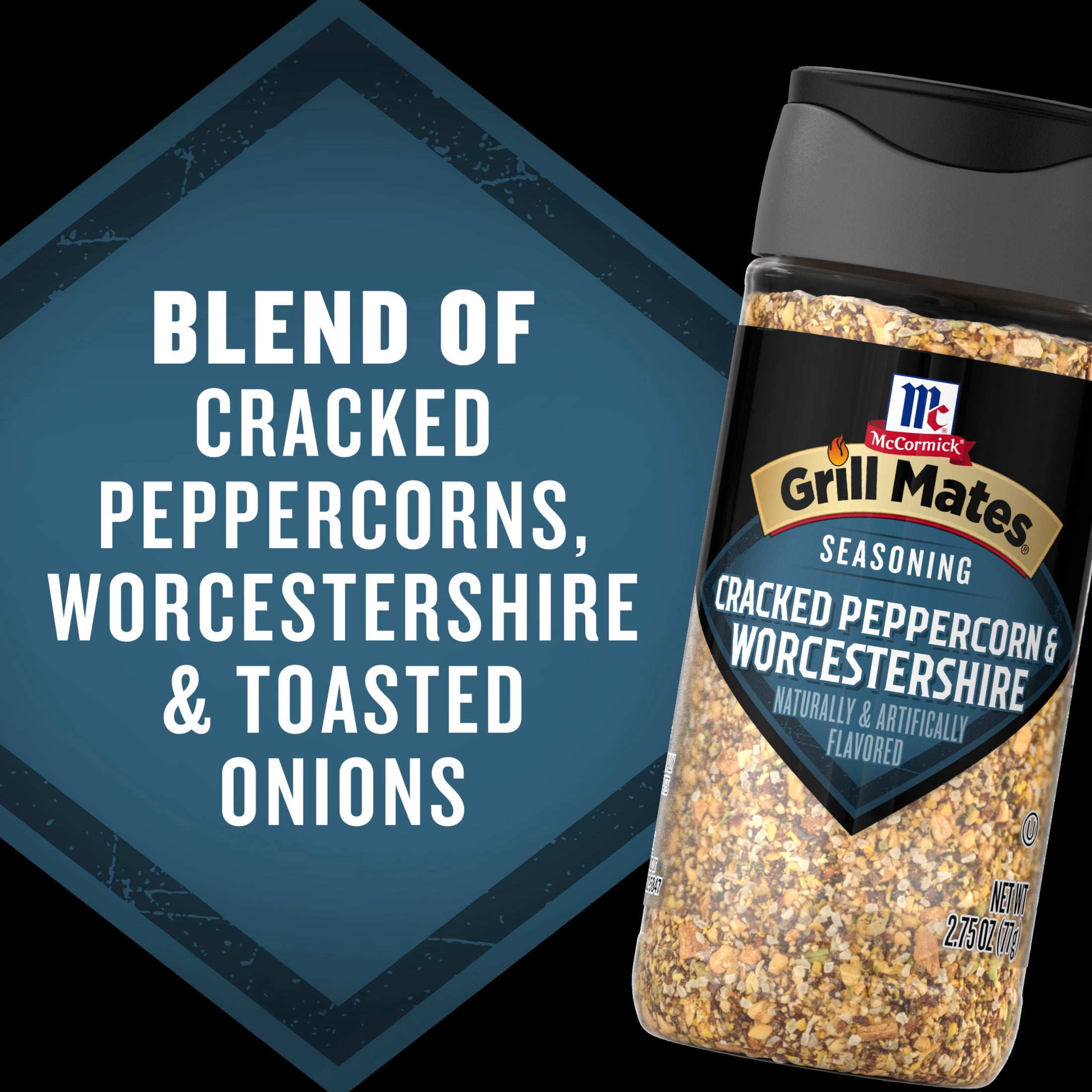 (6 pack) Grill Mates Kosher Cracked Peppercorn & Worcestershire Seasoning, 2.75 oz Bottle
