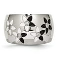 thumbnail image 4 of Chisel Stainless Steel Black & White Enamel Flowers w/CZ Ring, 4 of 6