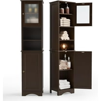 Gizoon Tall Bathroom Storage Tower, Freestanding Linen Cabinet with Two-Way Doors, Adjustable Shelves, Anti-Tip Floor Cabinet, for Home, Kitchen, Living Room, Dark Brown