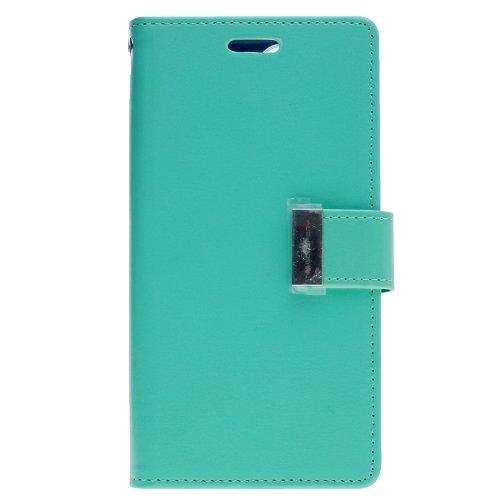 TopSave Goospery Rich MAX(5) Card Slot Leather Folio Wallet Flip Case For iPhone 15 Plus (6.7"), Teal