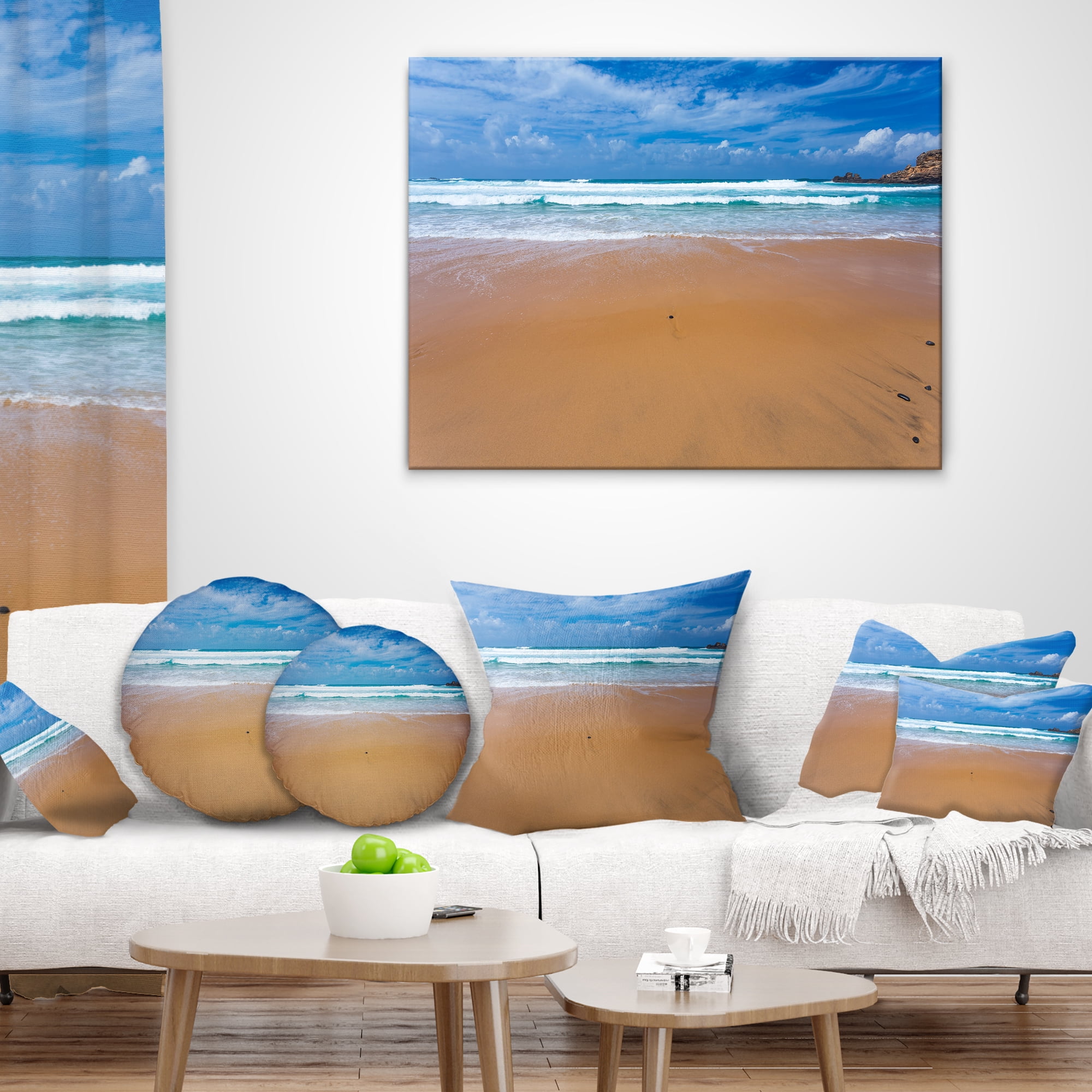 Designart Peaceful Atlantic Seashore Portugal - Beach Photo Throw Pillow - 18x18