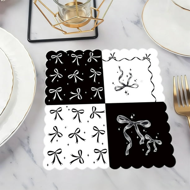 Servilletas de lazo (20 unidades) | Servilletas desechables de papel para baby showers, despedidas de soltera y cumpleaños | Decoraciones con lazos en rosa, azul y negro