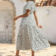 thumbnail image 2 of Women's Summer Casual Flutter Short Sleeve V Neck Smocked Elastic Waist Tiered Midi Dress-L, 2 of 5