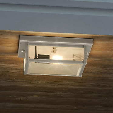 Luxury Modern Farmhouse Outdoor Ceiling Light, 4.00''H x 12.00''W, with Casual Style Elements, Transitional Design, Stainless Steel Finish and Glass, UQL1635